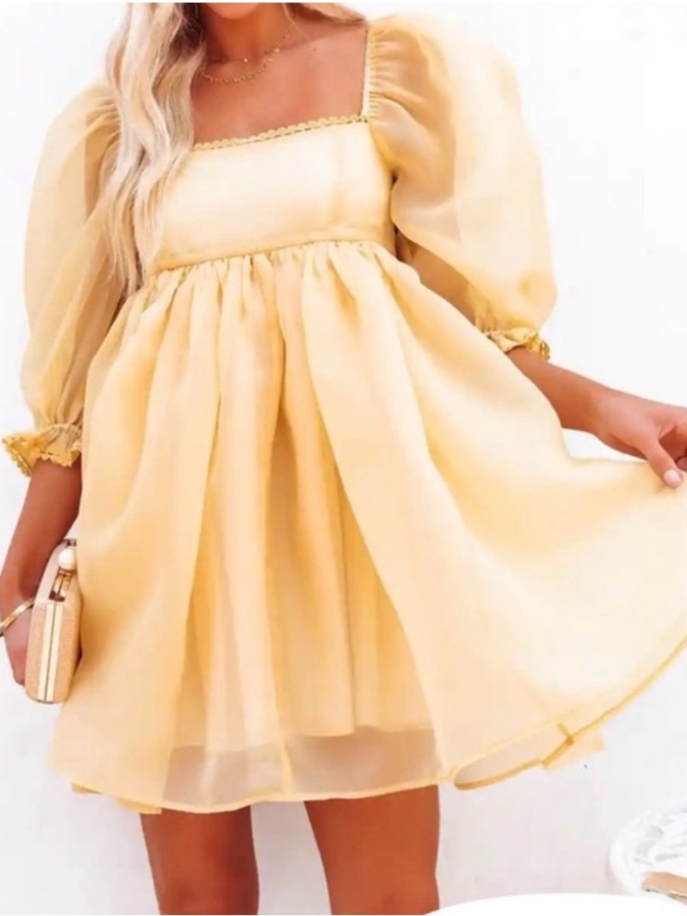 VICI Sheer Chiffon Babydoll Dress in Pale Yellow